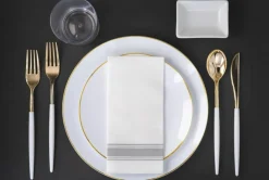 Trendables Disposable Silverware Set - Wedding Plastic Cutlery Dinnerware - Includes two toned Forks, Plastic Spoons, two colored Knives - reflective Plastic Utensils Party Set