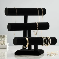 12" Triple Bar Black Velvet Jewelry Stand by Bead Landing™