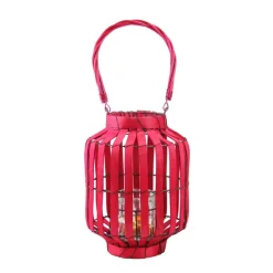 20" Tropicalia Tiki Bar Votive Candle Holder Lantern, Blush Red