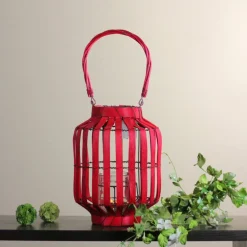 20" Tropicalia Tiki Bar Votive Candle Holder Lantern, Blush Red