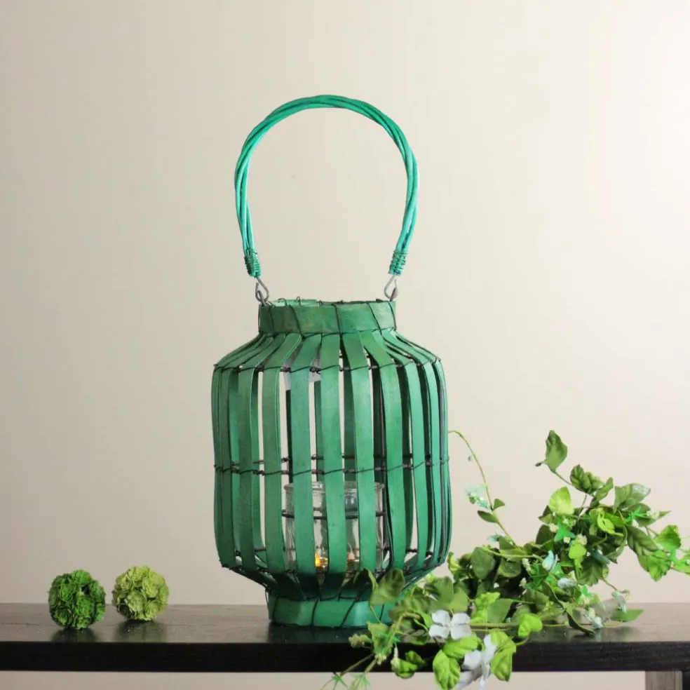 20" Tropicalia Tiki Bar Votive Candle Holder Lantern, Green
