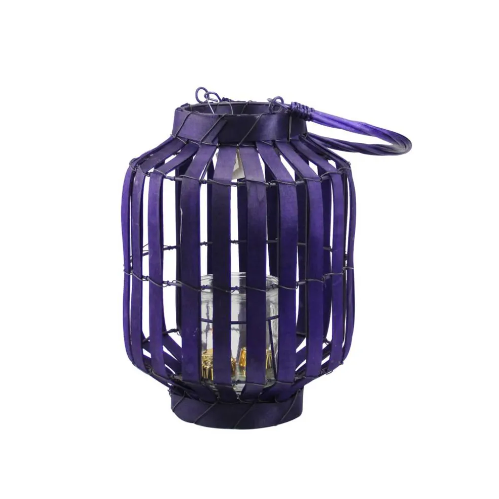 20" Tropicalia Tiki Bar Votive Candle Holder Lantern, Deep Purple