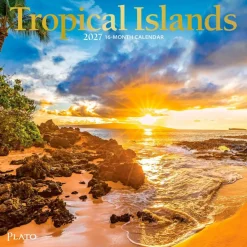 Tropical Islands | 2027 7 x 14 Inch (Hanging) Monthly Mini Wall Calendar | Foil Stamped Cover