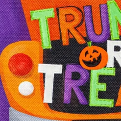 Trunk or Treat Halloween Garden Flag 2 Sided Burlap