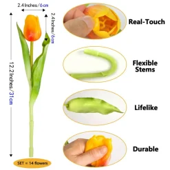 Tulips Artificial Flowers Bulk Faux Bouquets 12” Stems Fake Flowers Wedding Centerpiece Decoration Office Indoor Home Decor, 14 pcs
