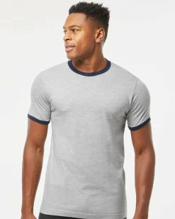 Tultex Fine Jersey Ringer Crewneck Short Sleeve T Shirt Free Shipping