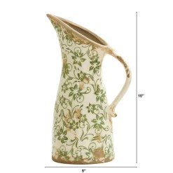 10" Tuscan Ceramic Green Scroll Pitcher Vase