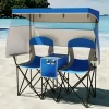 Two-Person Beach Chair with Canopy and 3-Side Shade Curtains Adjustable