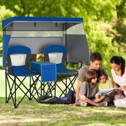 Two-Person Beach Chair with Canopy and 3-Side Shade Curtains Adjustable