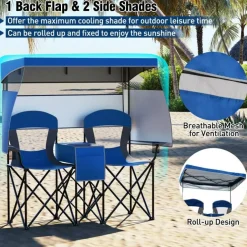 Two-Person Beach Chair with Canopy and 3-Side Shade Curtains Adjustable