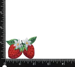 Two Strawberries with White Blossoms, Fruit, Embroidered, Iron on Patch