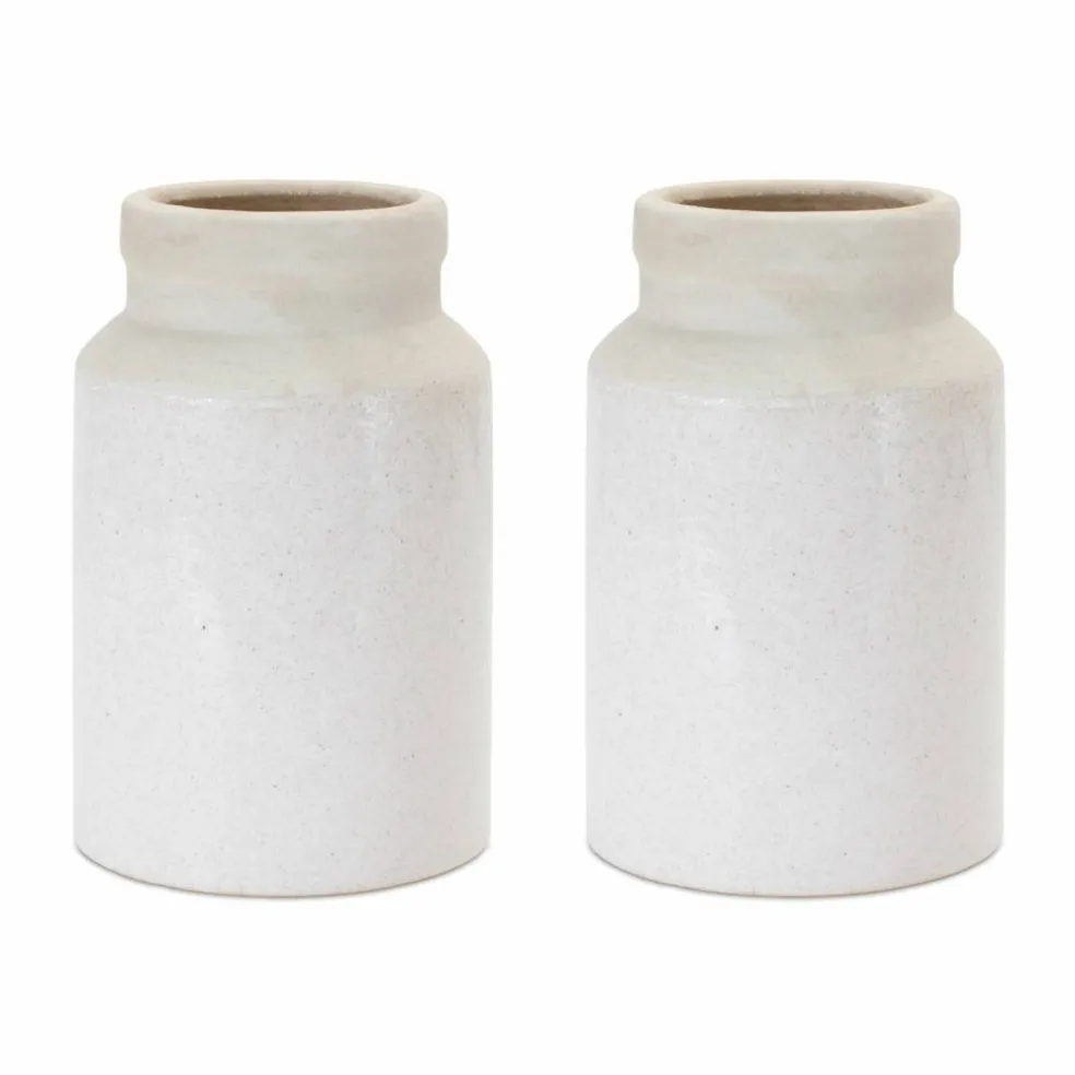 8.25" Two-Tone Stoneware Vases, 2ct.
