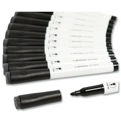 U Brands Medium Bullet Tip Medium Point Low-Odor Dry-Erase Markers with Erasers - Black (1 Dozen)