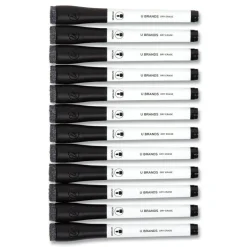 U Brands Medium Bullet Tip Medium Point Low-Odor Dry-Erase Markers with Erasers - Black (1 Dozen)