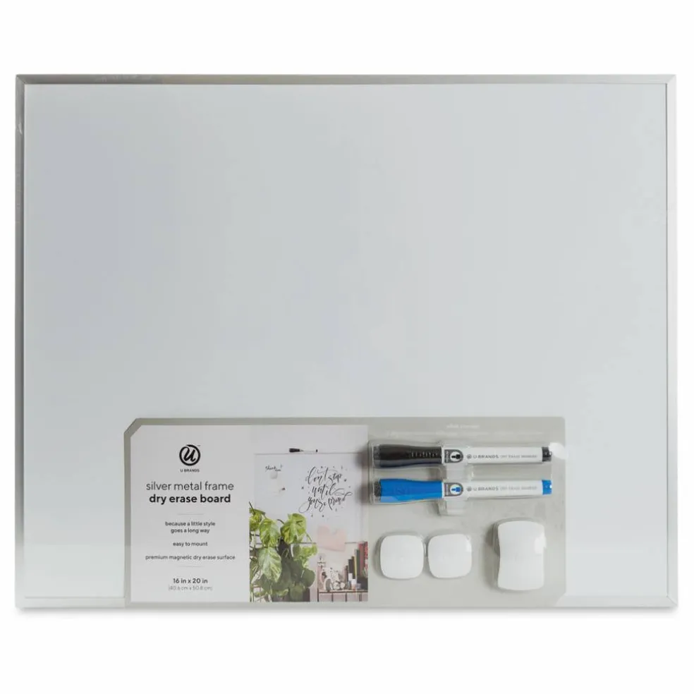 U Brands Silver Frame Magnetic White Board - 16" x 20"