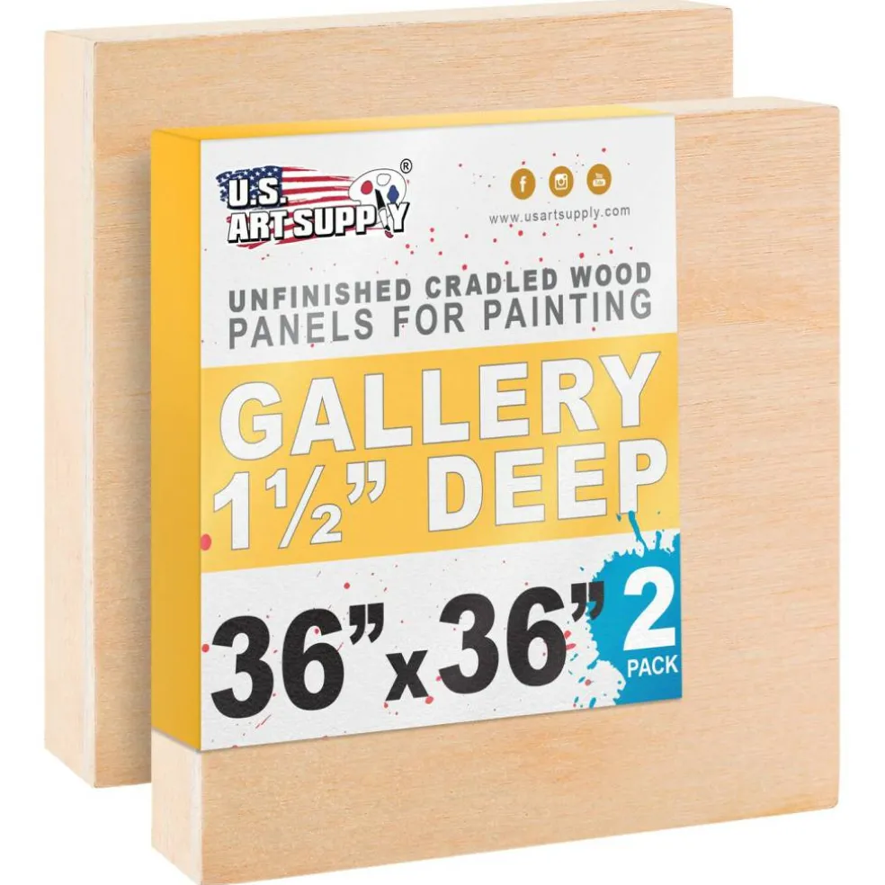Unfinished Cradled Wood Panels for Painting, 2 Pack of 36x36 inch - Gallery Birch Wooden Canvas Boards 1-1/2" Deep - Mixed-Media Craft, Acrylic, Oil, Encaustic, Paint Pouring