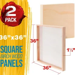 Unfinished Cradled Wood Panels for Painting, 2 Pack of 36x36 inch - Gallery Birch Wooden Canvas Boards 1-1/2