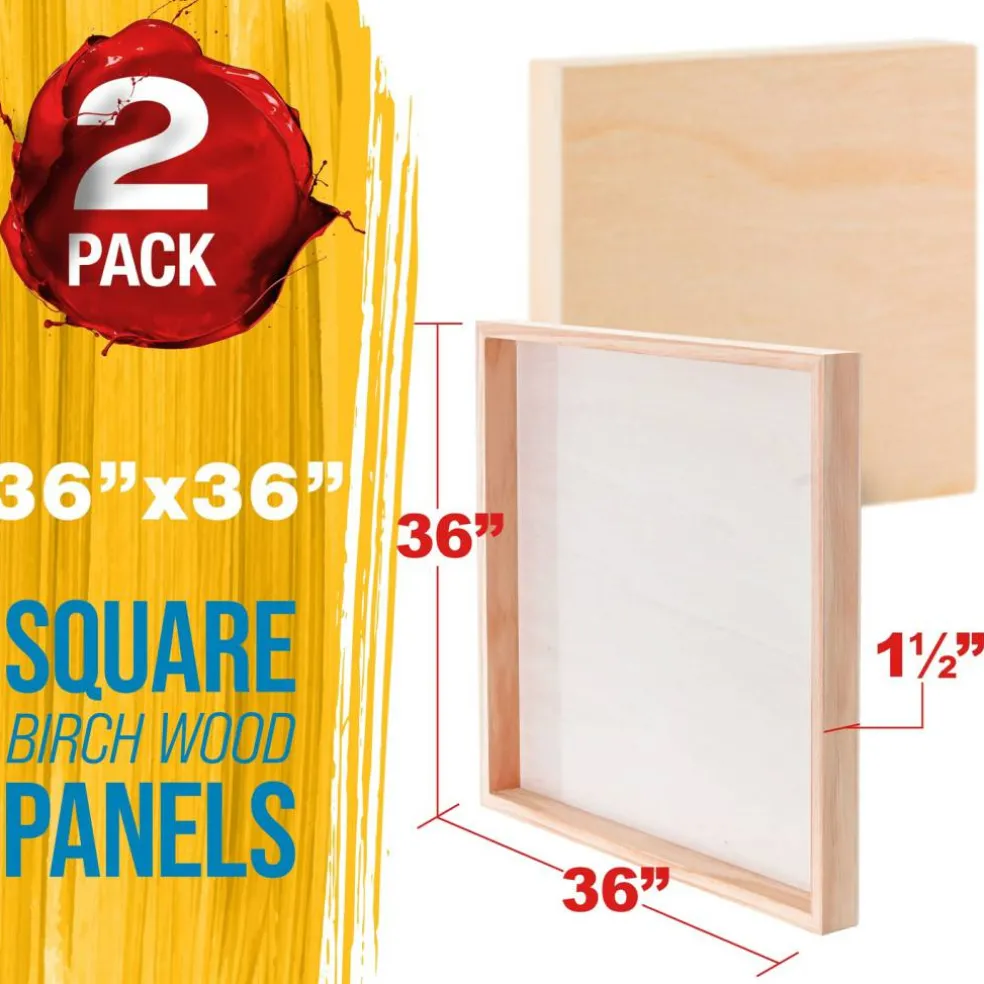 Unfinished Cradled Wood Panels for Painting, 2 Pack of 36x36 inch - Gallery Birch Wooden Canvas Boards 1-1/2" Deep - Mixed-Media Craft, Acrylic, Oil, Encaustic, Paint Pouring