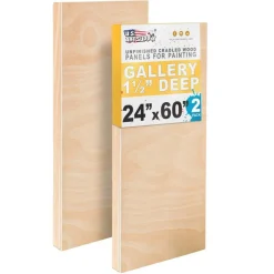 Unfinished Cradled Wood Panels for Painting, 2 Pack of 24x60 inch - Gallery Birch Wooden Canvas Boards 1-1/2