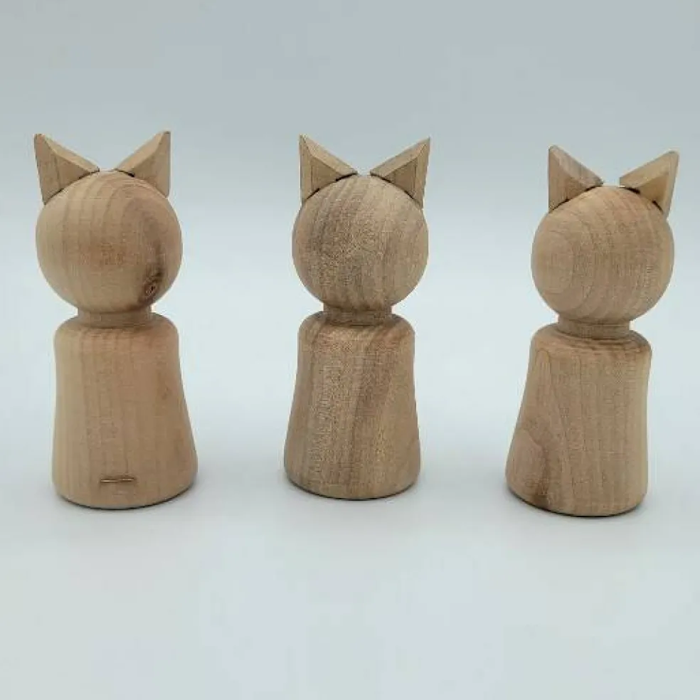 3 Unfinished Peg Dolls, Animal Peg Dolls