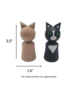 3 Unfinished Peg Dolls, Animal Peg Dolls