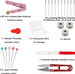 Universal Sewing Machine Needles HAX1, 50PCS 5-Size Sewing Needles for Singer, Brother, Janome & Kenmore, 65/9 to 110/18 Household Machine Needles with Sewing Accessories & Storage Box