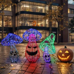 Universal Statues LED Lighted Spooky Mushroom Outdoor Halloween Garden Decoration - 39.25" - Green and Purple