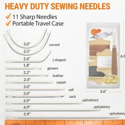 Upholstery Repair Kit with Waxed Thread 3 Colors and 11 Heavy Duty Needles
