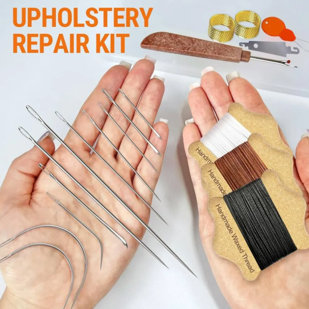 Upholstery Repair Kit with Waxed Thread 3 Colors and 11 Heavy Duty Needles
