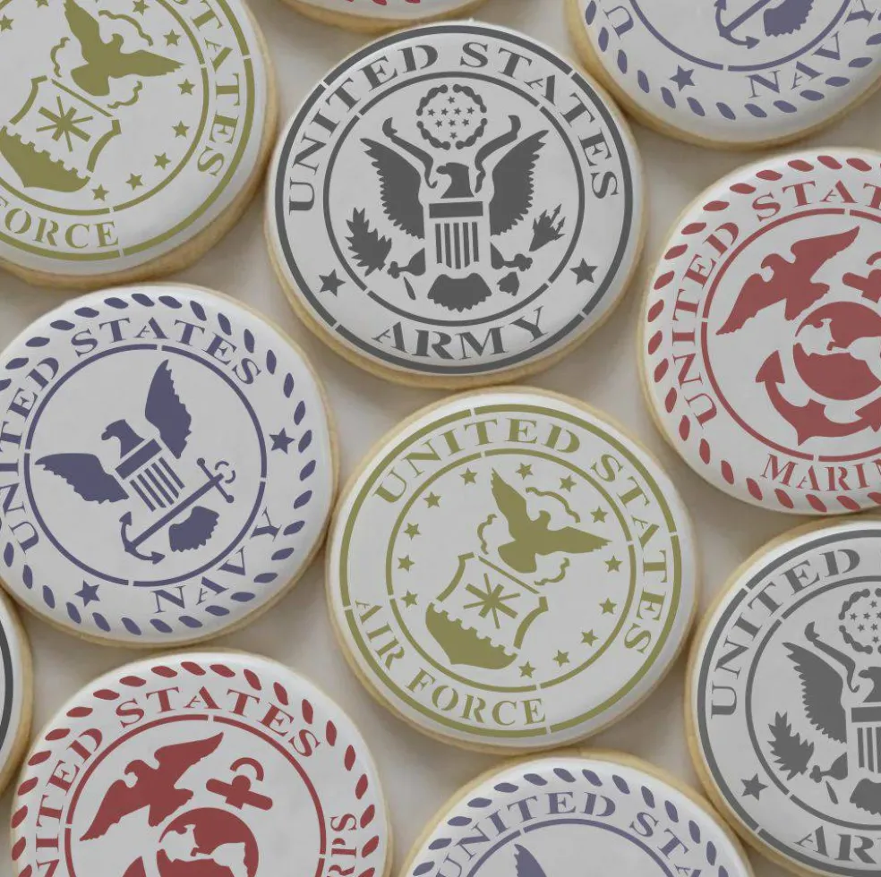 US Military Seals Cookie Stencil Set: Marines, Navy, Army, Air Force | C1009 by Designer Stencils |