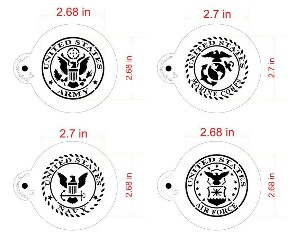 US Military Seals Cookie Stencil Set: Marines, Navy, Army, Air Force | C1009 by Designer Stencils |