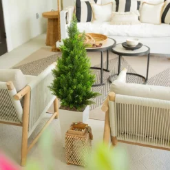 45" UV Resistant Artificial Cedar Tree in White Tower Planter (Indoor/Outdoor)