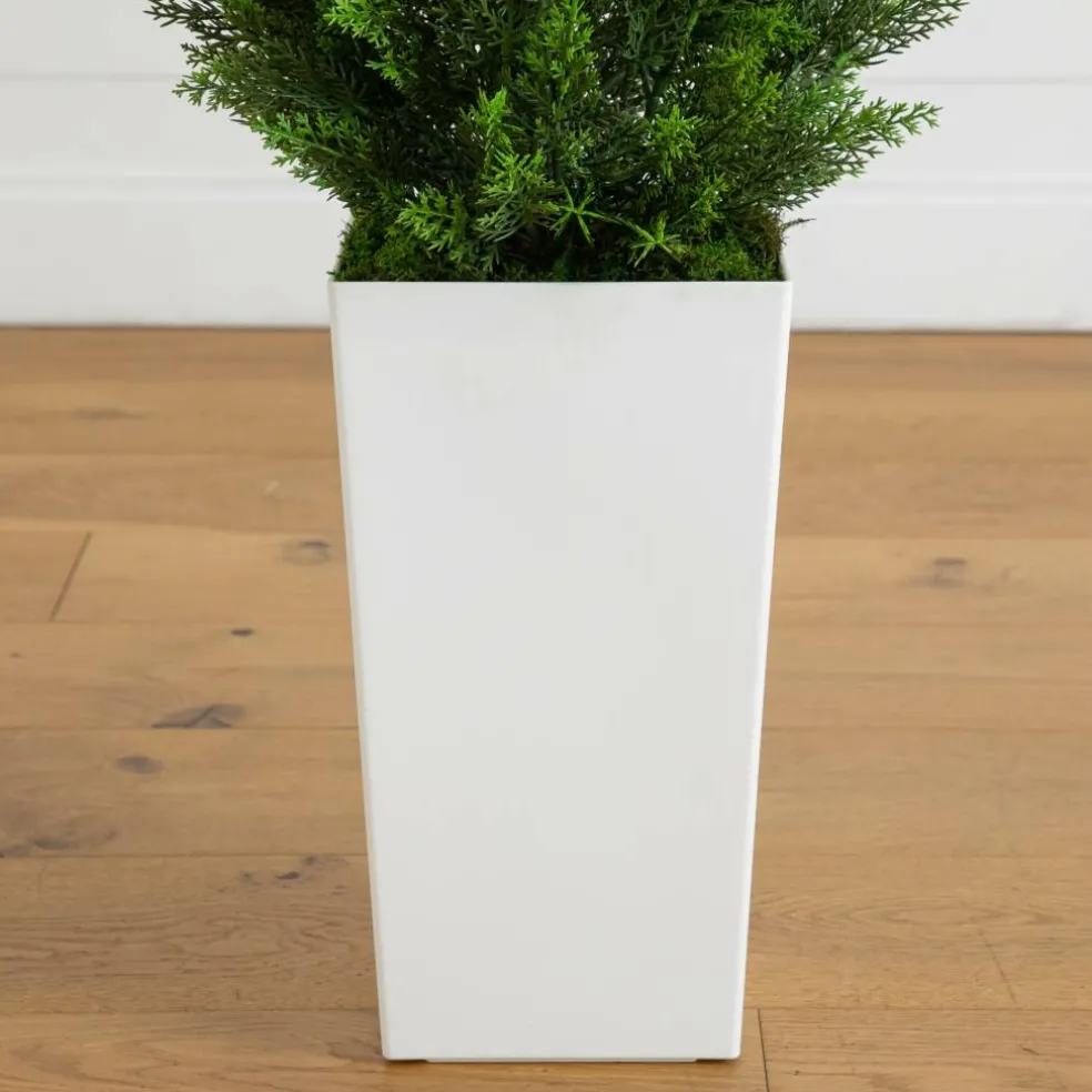 45" UV Resistant Artificial Cedar Tree in White Tower Planter (Indoor/Outdoor)