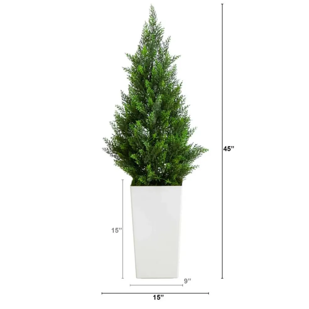 45" UV Resistant Artificial Cedar Tree in White Tower Planter (Indoor/Outdoor)