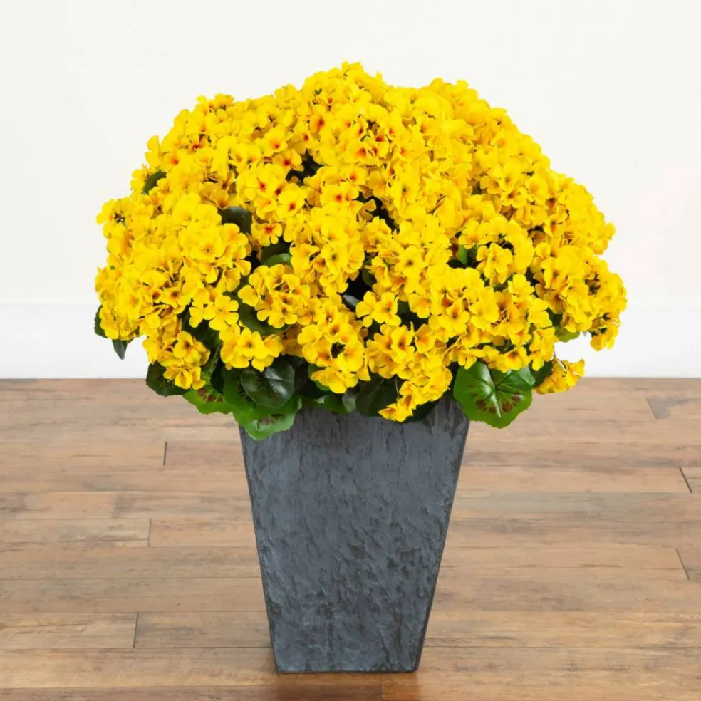 33" UV Resistant Artificial Geranium Plant in Slate Ceramic Planter (Indoor/Outdoor)