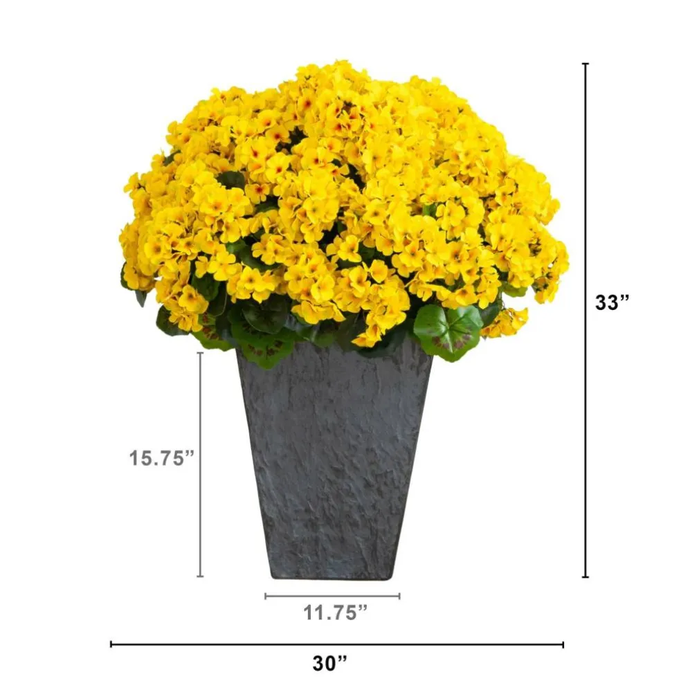 33" UV Resistant Artificial Geranium Plant in Slate Ceramic Planter (Indoor/Outdoor)