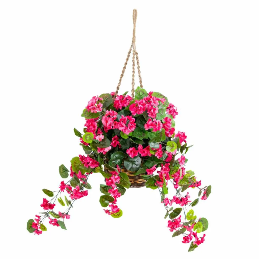 28" UV Resistant Artificial Geranium in Hanging Basket