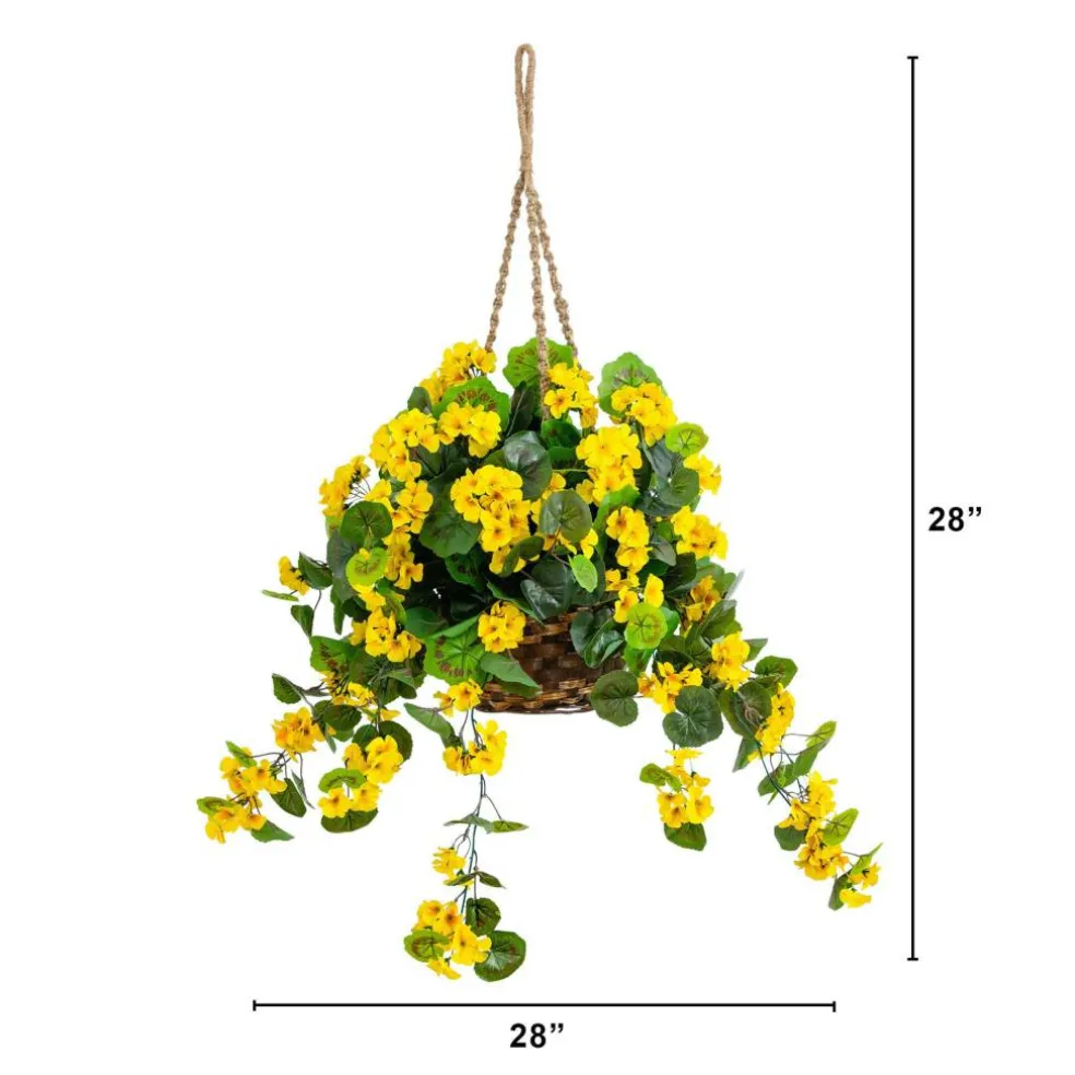 28" UV Resistant Artificial Geranium in Hanging Basket