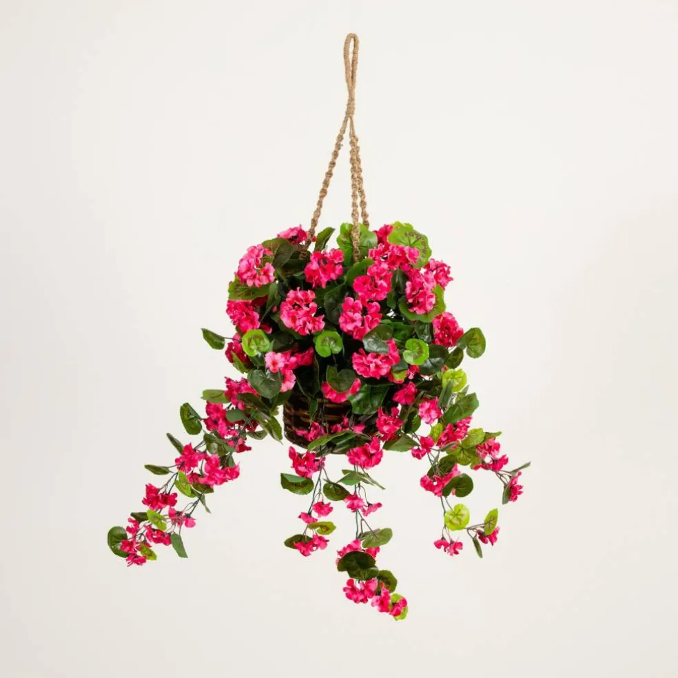 28" UV Resistant Artificial Geranium in Hanging Basket
