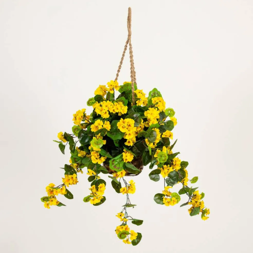 28" UV Resistant Artificial Geranium in Hanging Basket