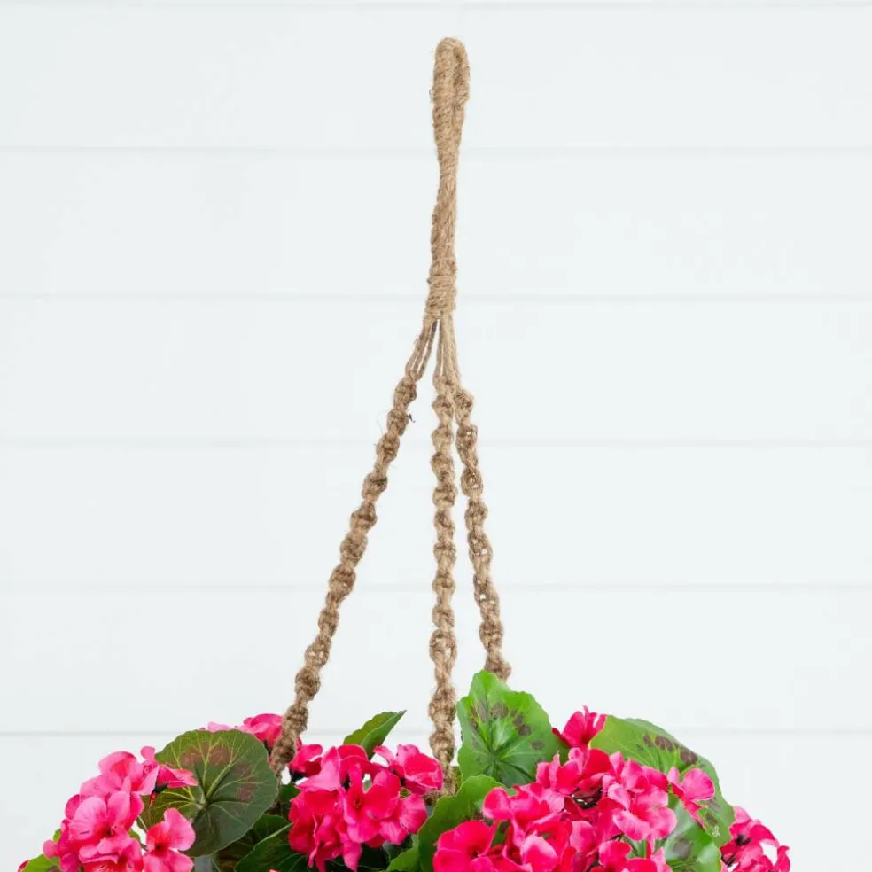28" UV Resistant Artificial Geranium in Hanging Basket