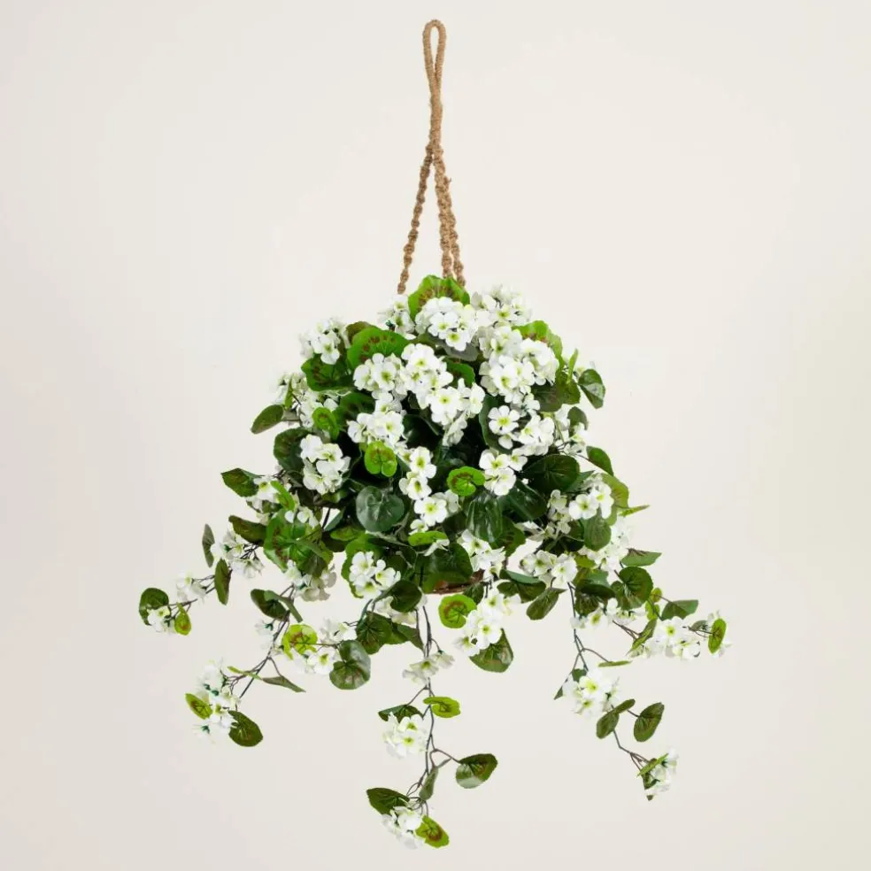 28" UV Resistant Artificial Geranium in Hanging Basket