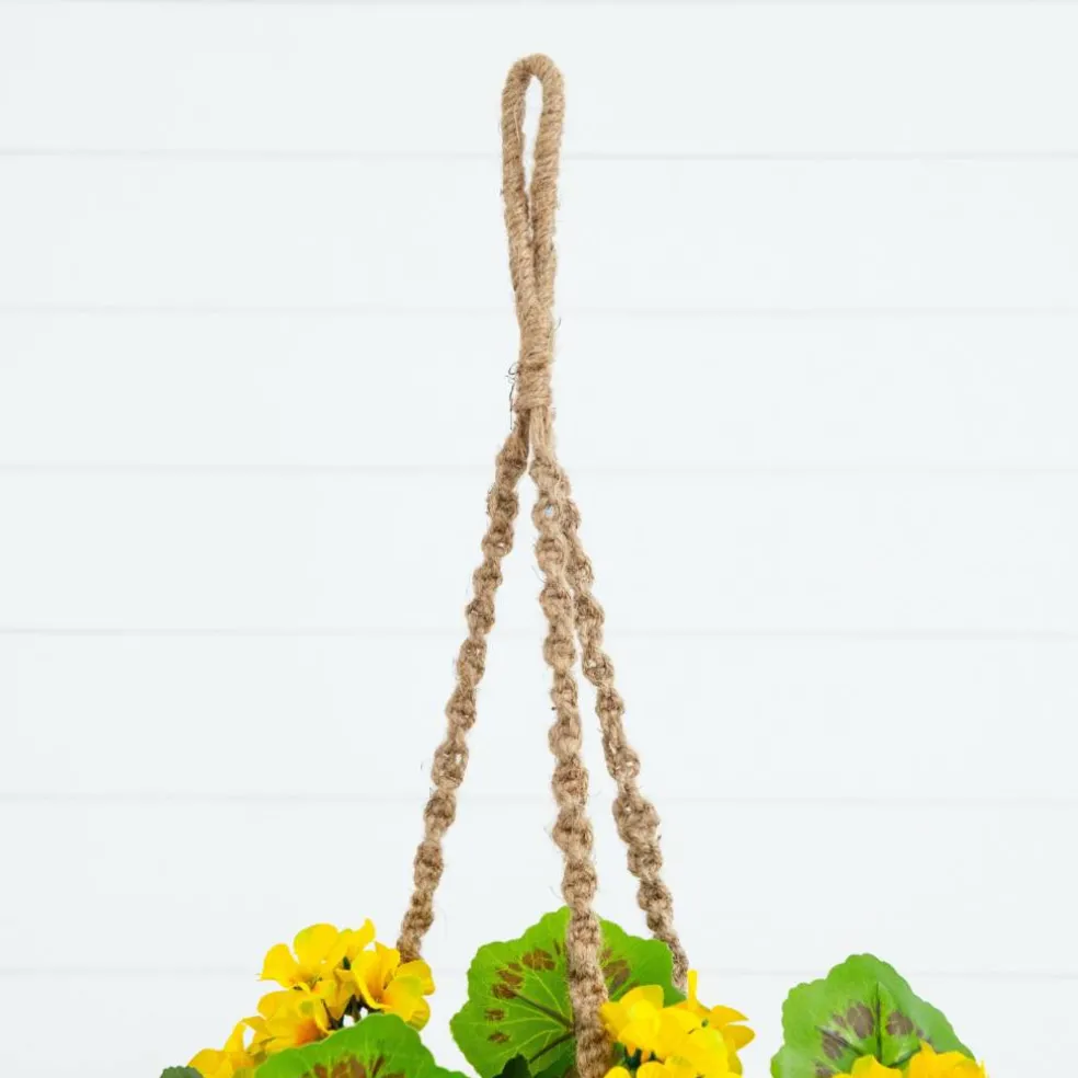 28" UV Resistant Artificial Geranium in Hanging Basket