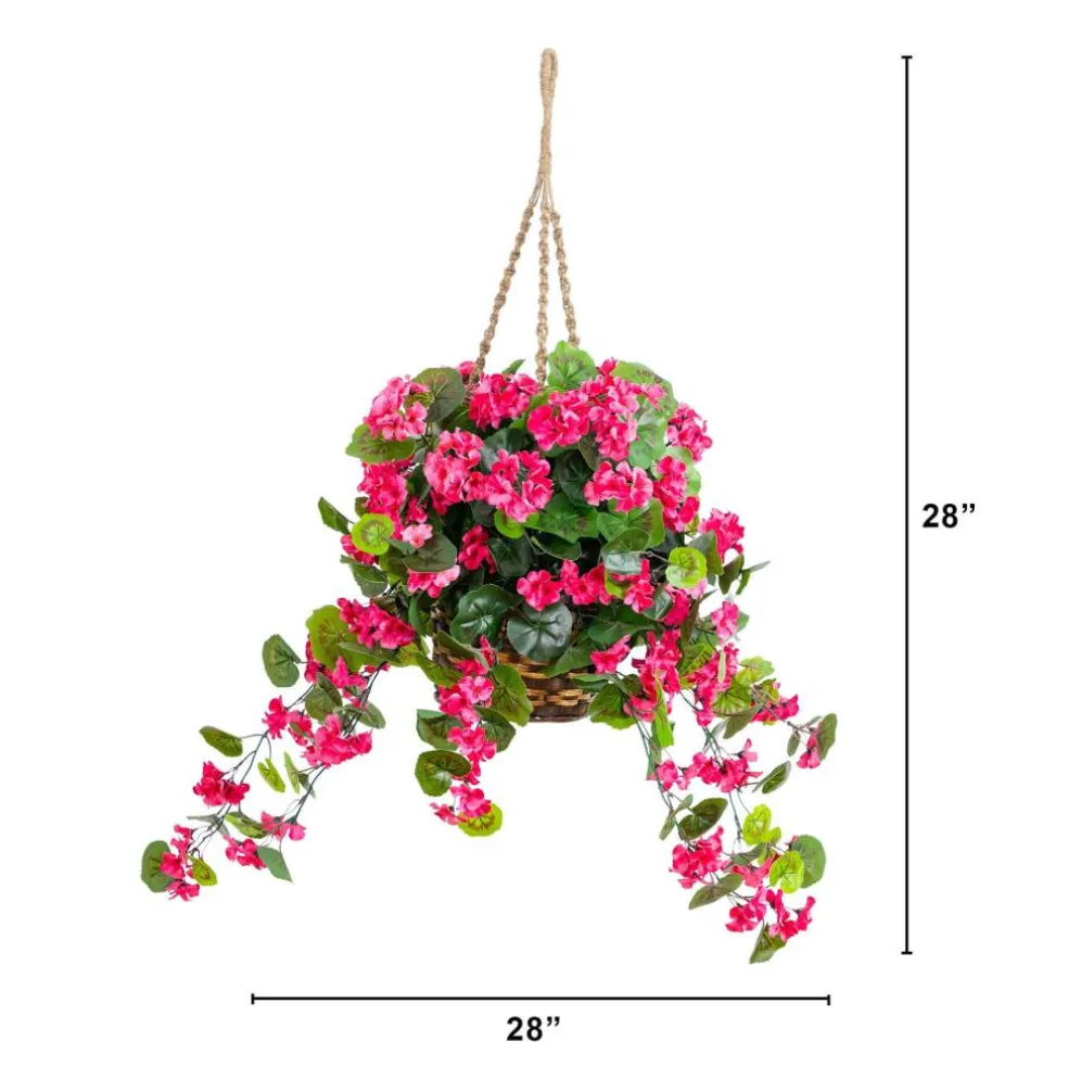 28" UV Resistant Artificial Geranium in Hanging Basket