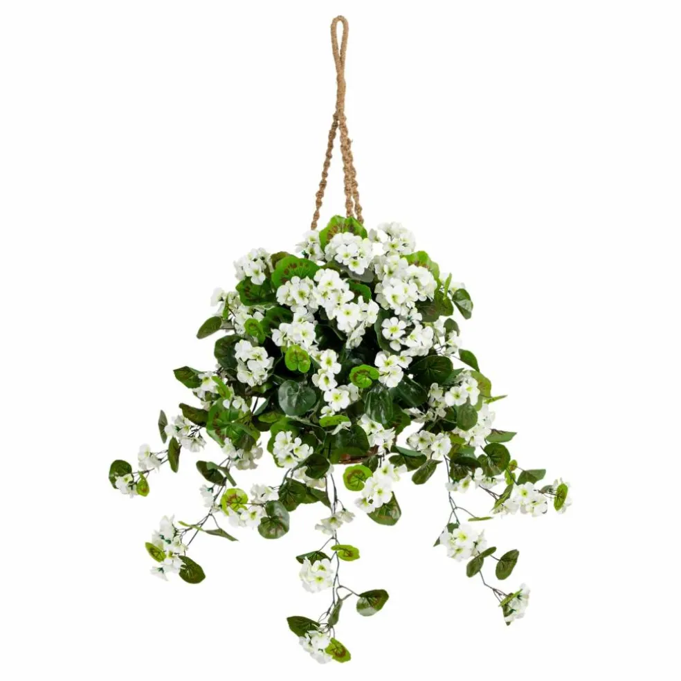 28" UV Resistant Artificial Geranium in Hanging Basket