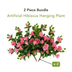 24" UV Resistant Artificial Hibiscus Hanging Plants, 2ct.