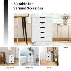Versatile White MDF Filing Cabinet with 5 Drawers for Office or Home