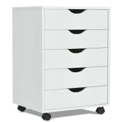 Versatile White MDF Filing Cabinet with 5 Drawers for Office or Home
