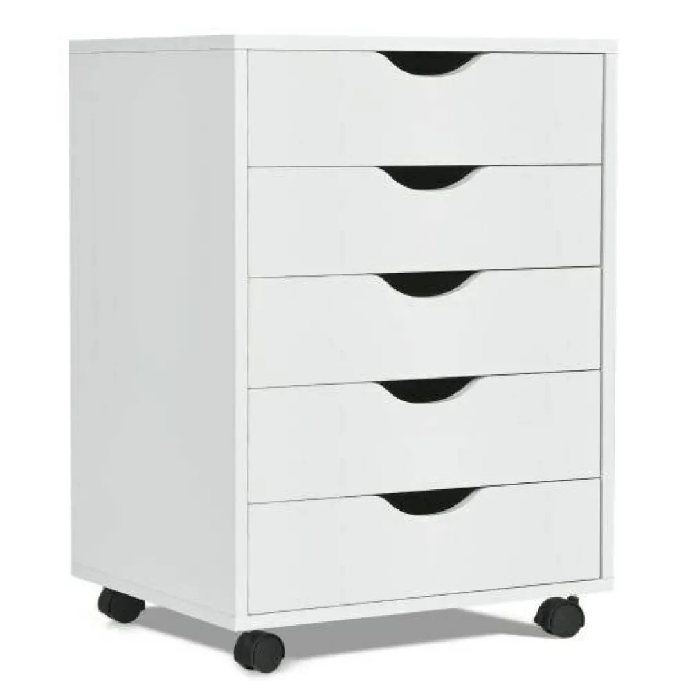 Versatile White MDF Filing Cabinet with 5 Drawers for Office or Home
