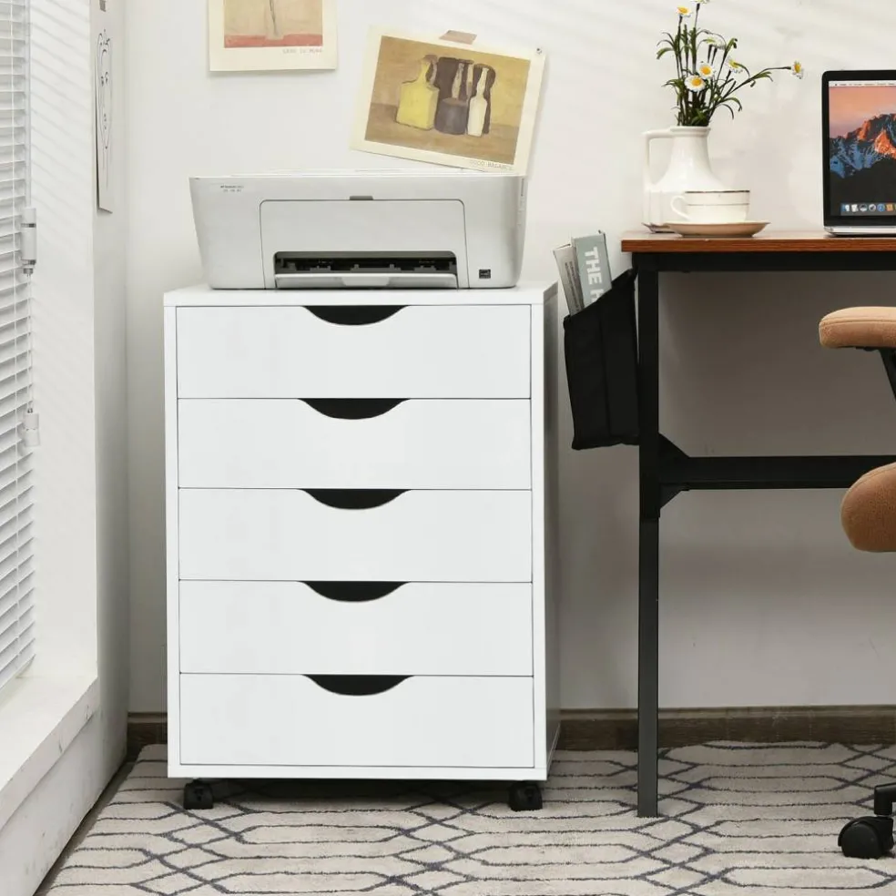 Versatile White MDF Filing Cabinet with 5 Drawers for Office or Home